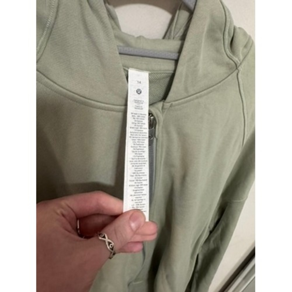 VINTAGE Lululemon Scuba Full Zip Hoodie Sage Green Size 14 Cotton Fleece Jacket - Picture 4 of 4